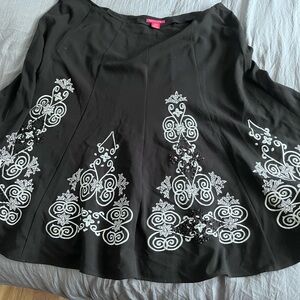 Chic Black A-Line Skirt with White Embroidery